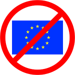 EU flag with a red circle and oblique red bar through it.