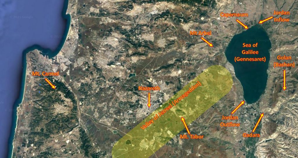 Satellite View of Galilee Satellite photo of Galilee with pertinent labels for the study of Matthew 8